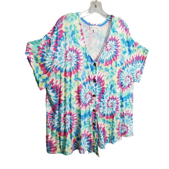 UGG Tops - UGG Koolaburra Size XL Shirt Tie Dye Swirl Stretch Jersey Knit Button Up V-neck